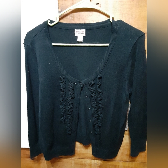 Women's Black Sweater with Ruffle Detail - Picture 1 of 3